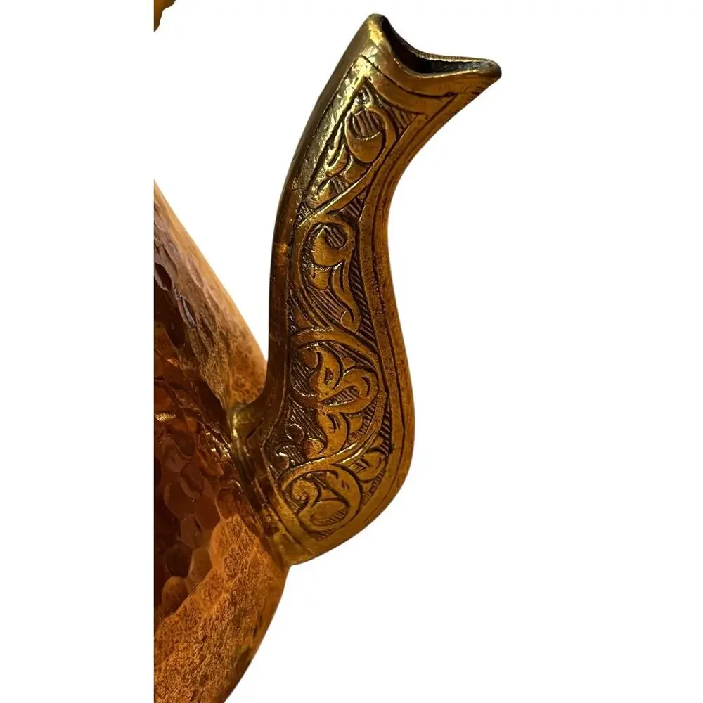 Demmex Heavy Gauge Copper & Brass Engraved Tea Pot- Kettle Turkey